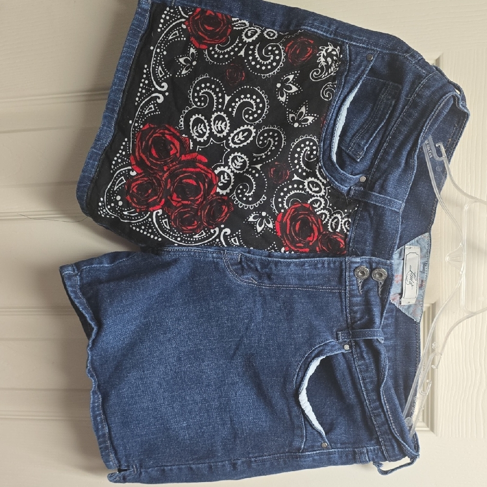 Levi's Blue Jean Shorts with Red Floral Design